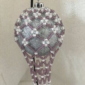 Beaded Ornament Cover - Amethyst & Clear Crystal Decoration